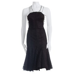 2000S ALEXANDER MCQUEEN Black Backless Rayon & Silk Lace Cocktail Dress With Sh