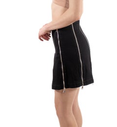 2000S Alexander Mcqueen  Black Cotton Denim Punk Zipper Skirt