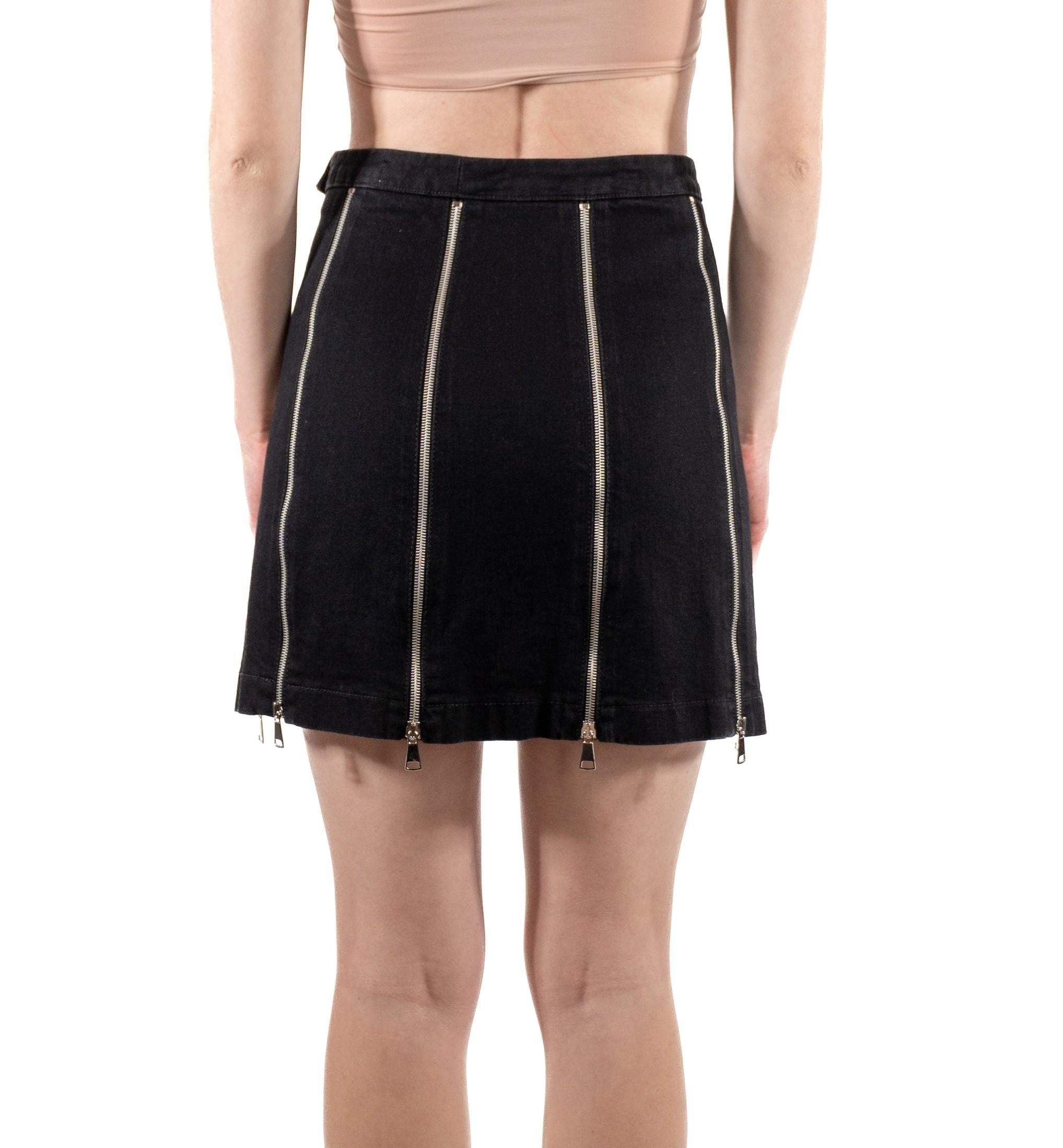 Women's 2000S Alexander Mcqueen  Black Cotton Denim Punk Zipper Skirt For Sale