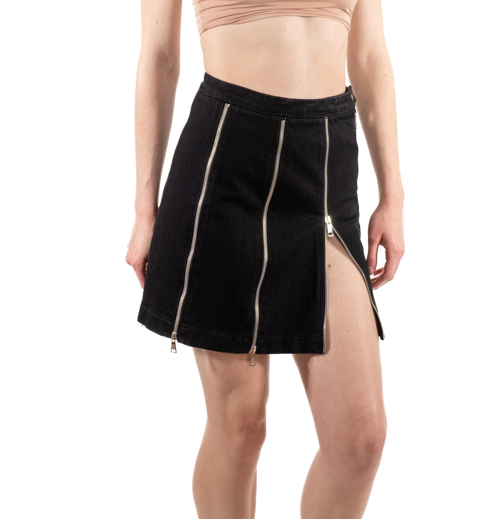 2000S Alexander Mcqueen  Black Cotton Denim Punk Zipper Skirt For Sale 2