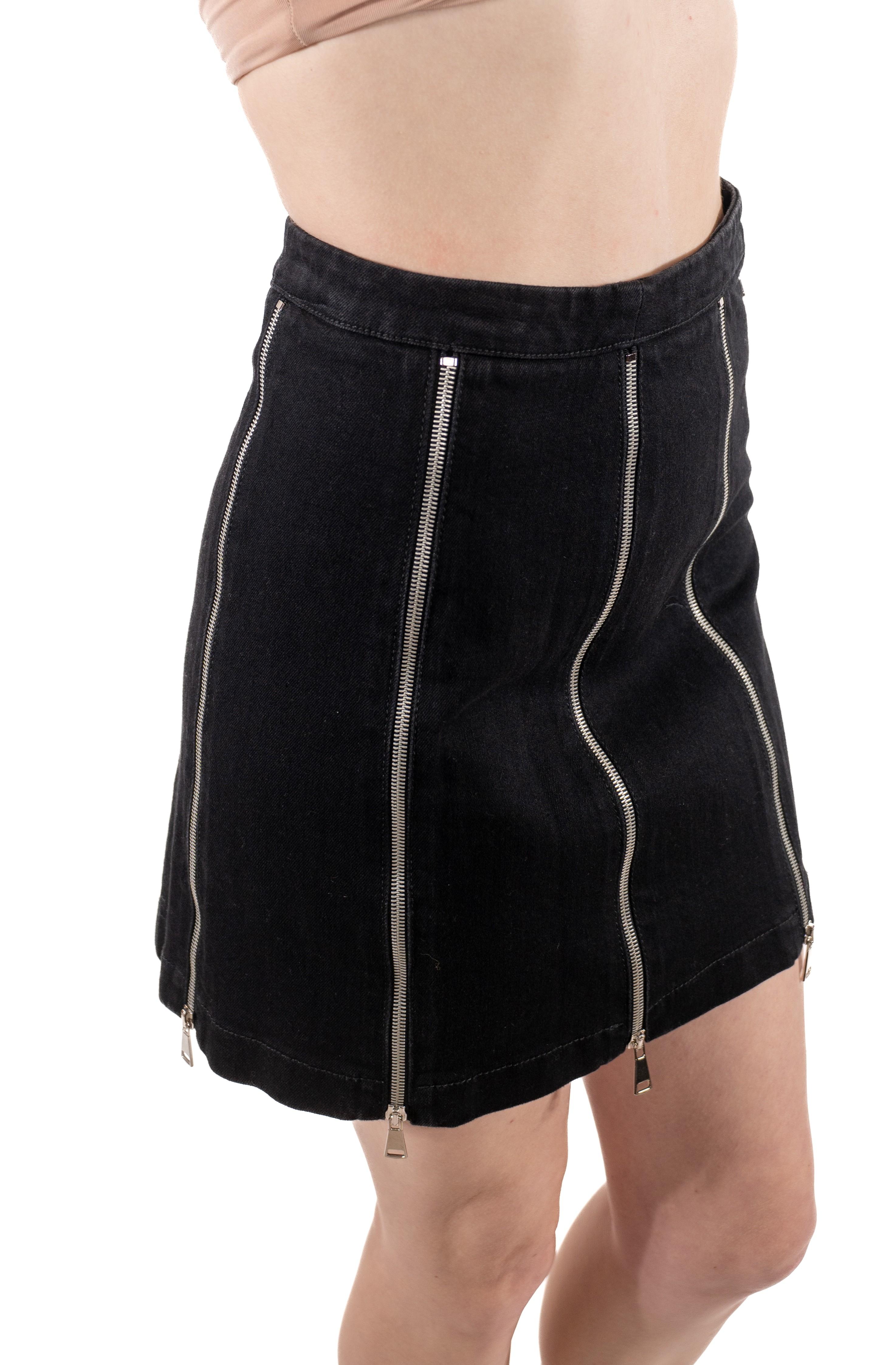 2000S Alexander Mcqueen  Black Cotton Denim Punk Zipper Skirt For Sale 4