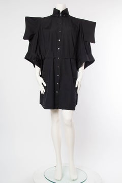 2000S ALEXANDER MCQUEEN Black Cotton Kimono Sleeve Cocoon Shirt Dress