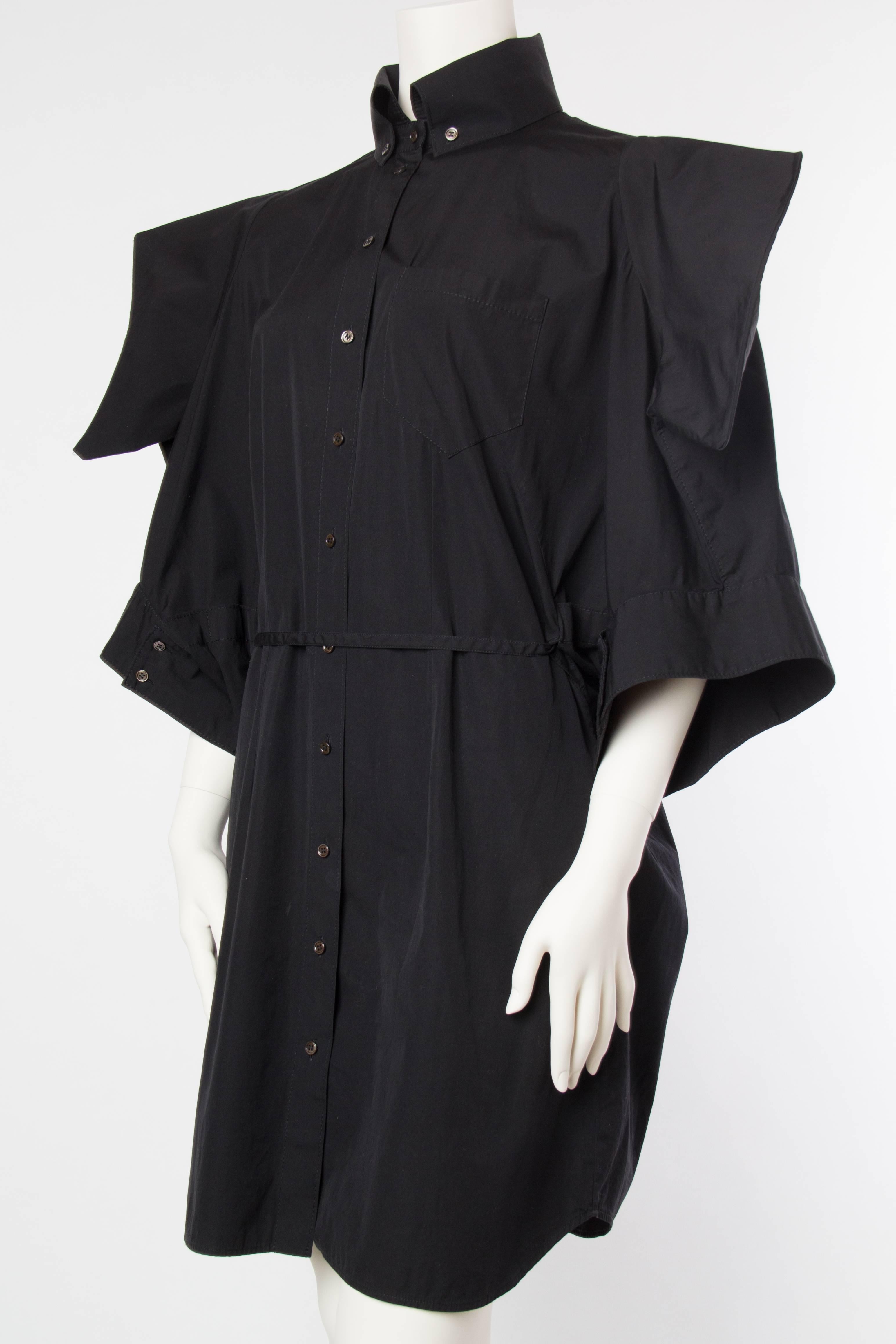 Women's 2000S ALEXANDER MCQUEEN Black Cotton Kimono Sleeve Cocoon Shirt Dress For Sale