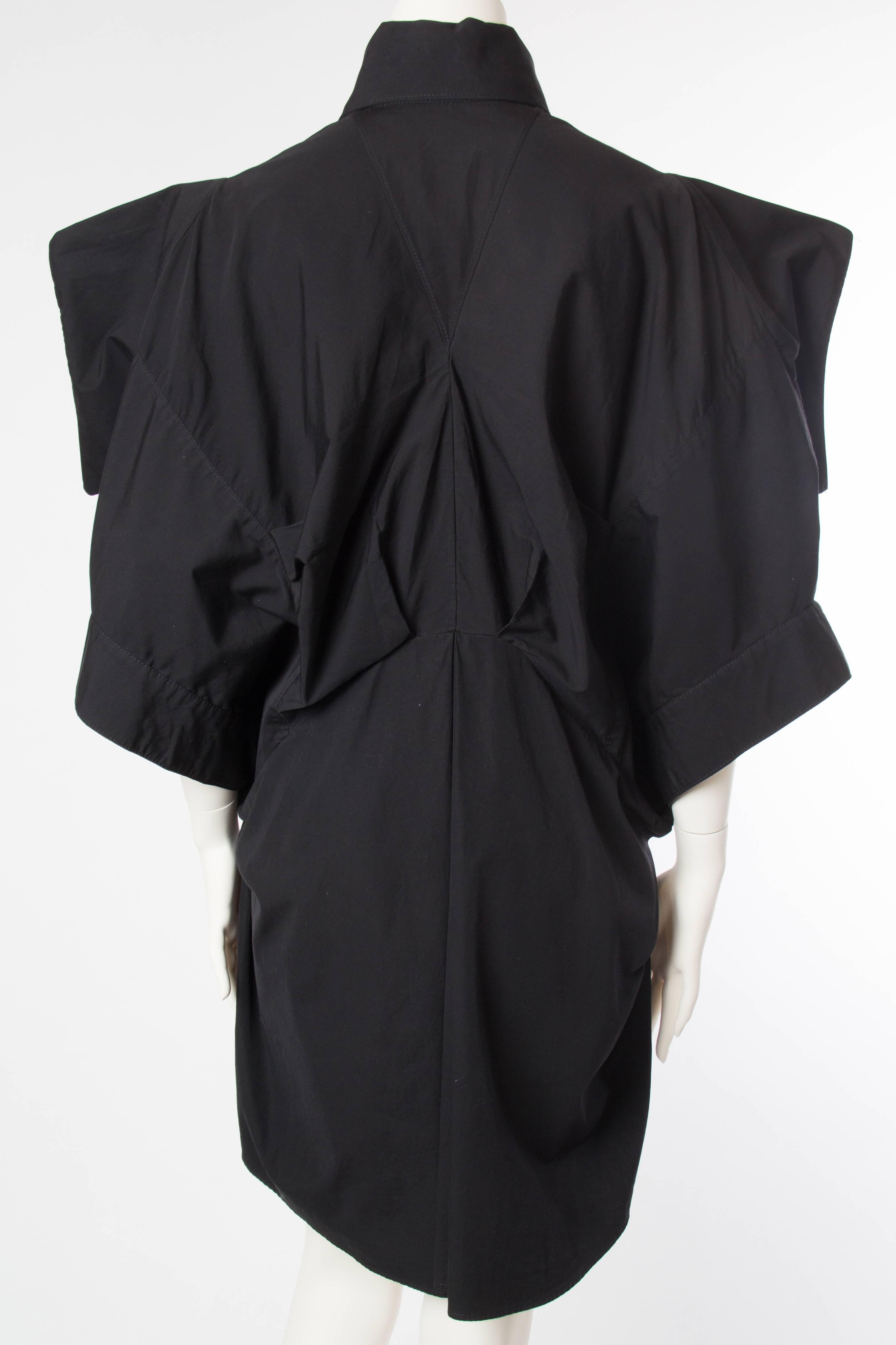 2000S ALEXANDER MCQUEEN Black Cotton Kimono Sleeve Cocoon Shirt Dress For Sale 1