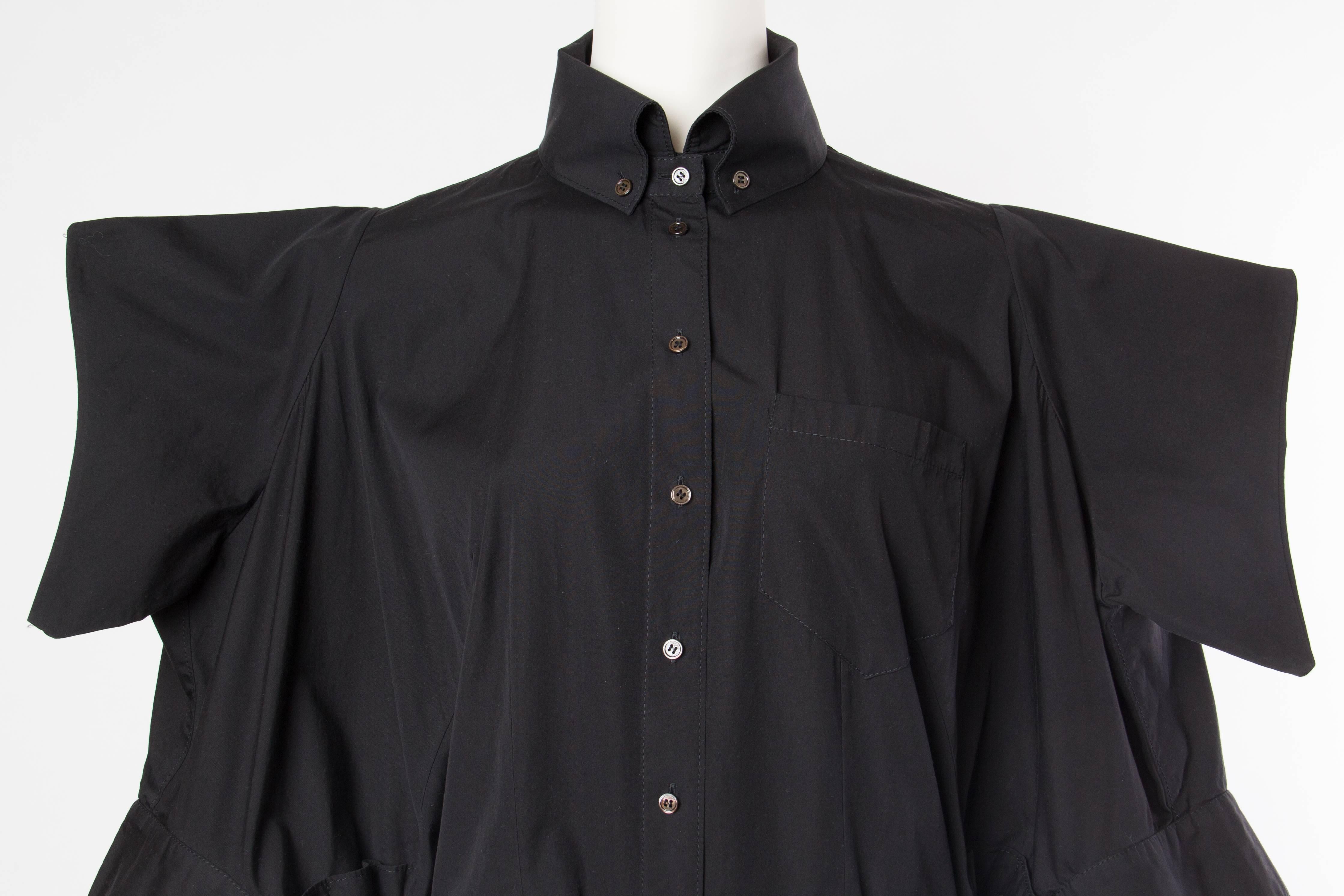 2000S ALEXANDER MCQUEEN Black Cotton Kimono Sleeve Cocoon Shirt Dress For Sale 2