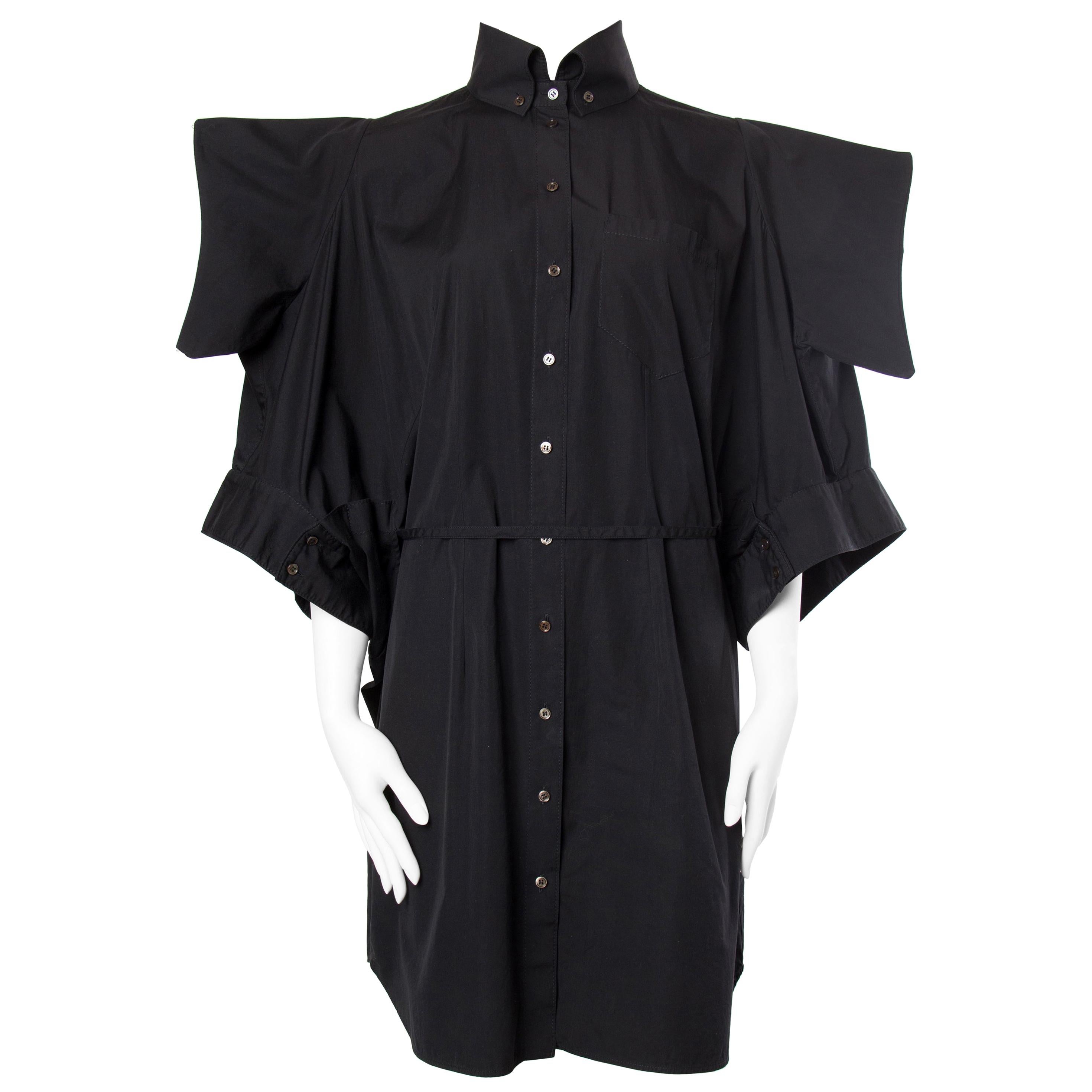 2000S ALEXANDER MCQUEEN Black Cotton Kimono Sleeve Cocoon Shirt Dress