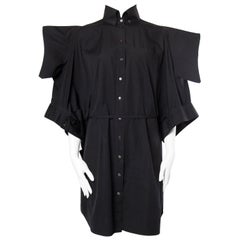 2000S ALEXANDER MCQUEEN Black Cotton Kimono Sleeve Cocoon Shirt Dress