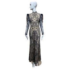 2000s Alexander Mcqueen Black Lace Long Sleeve Nude Dress
