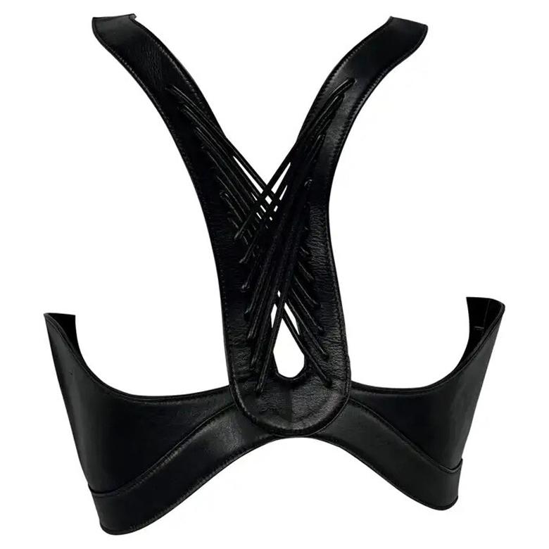 2000er Alexander McQueen Korsett-Oberteil aus schwarzem Leder mit gewebtem Leder im Angebot