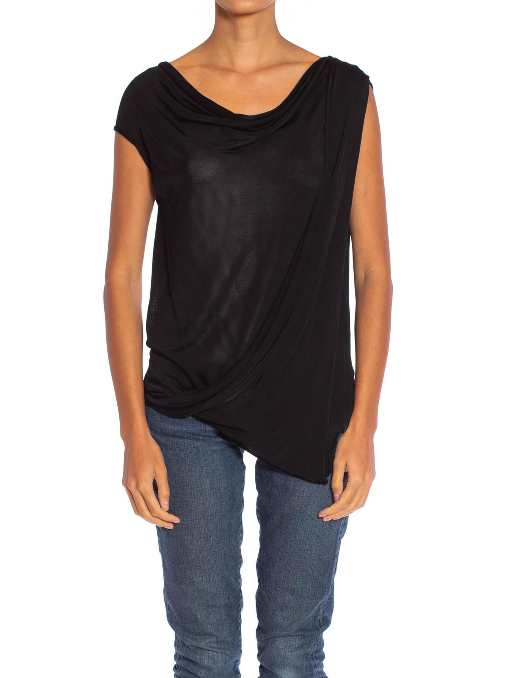 2000S ALEXANDER MCQUEEN Black Rayon Blend Jersey Draped Top In Excellent Condition In New York, NY