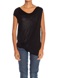 2000S ALEXANDER MCQUEEN Black Rayon Blend Jersey Draped Top