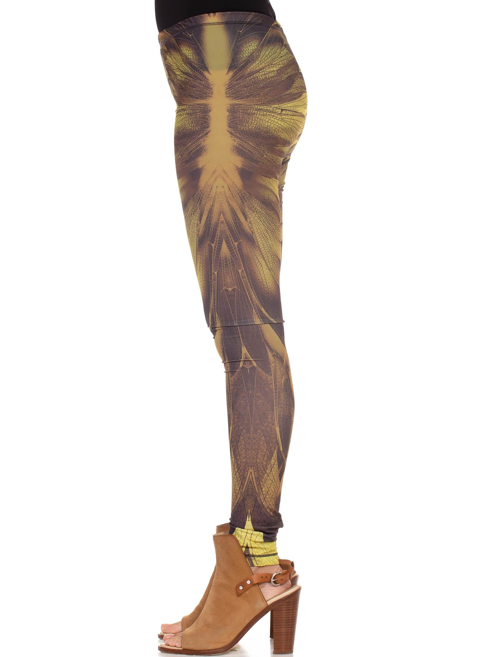 Marron ALEXANDER MCQUEEN des années 2000 aile de dragon en polyester élastique brun et jaune vert à tige de dragon en vente