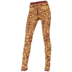 2000S ALEXANDER MCQUEEN Cranberry Red & Yellow Rayon Blend Knit Leggings Pants