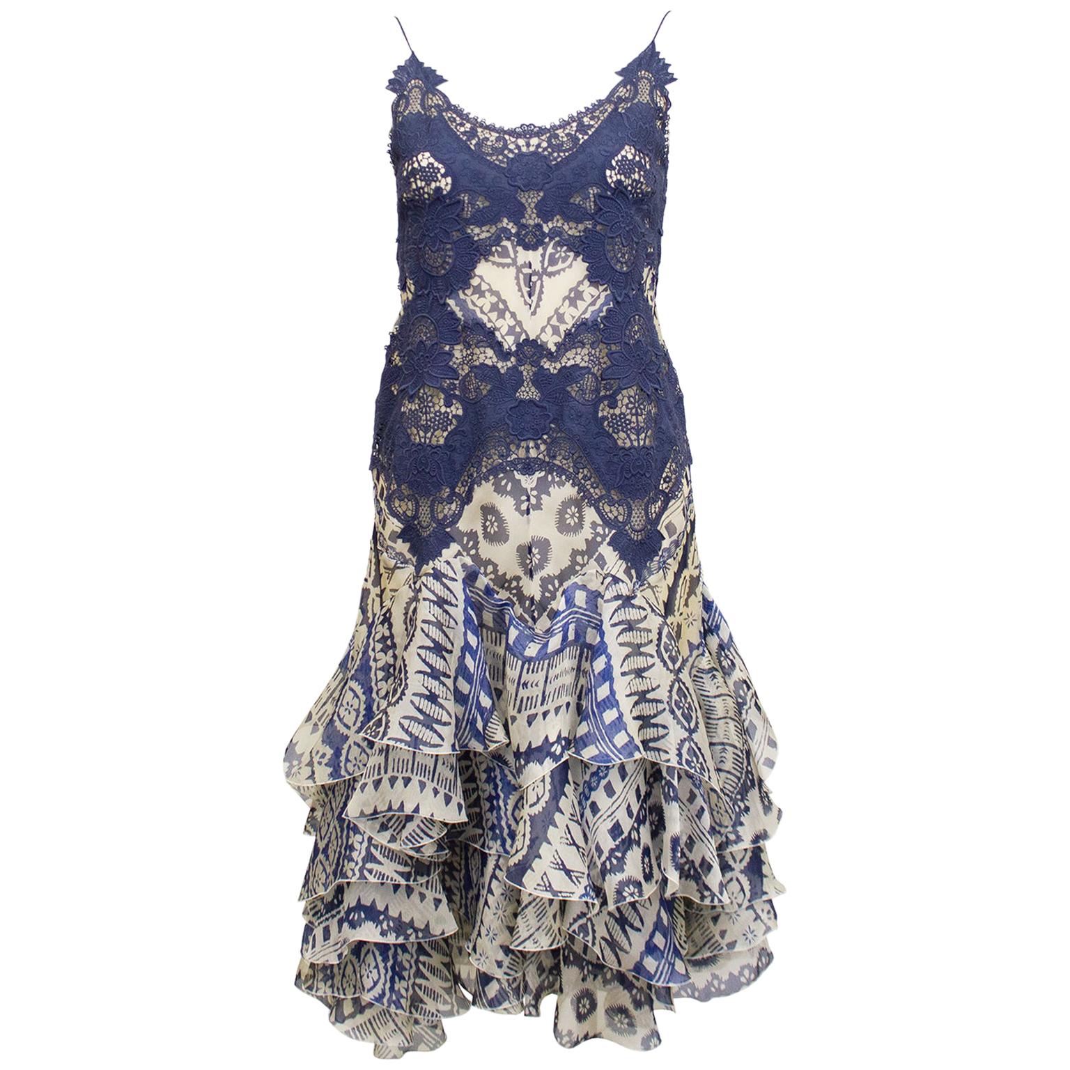 2000's Alexander McQueen Lace and Printed Cocktail Dress 
