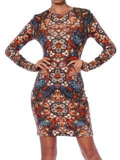 2000S ALEXANDER MCQUEEN Rayon Blend Jersey Kaleidoscope Cathedral Stained Glass