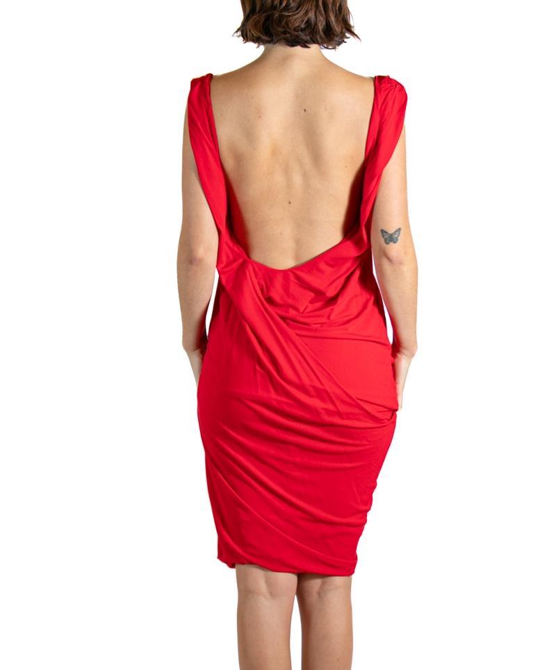 2000S ALEXANDER MCQUEEN Red Viscose Cocktail Dress For Sale 3