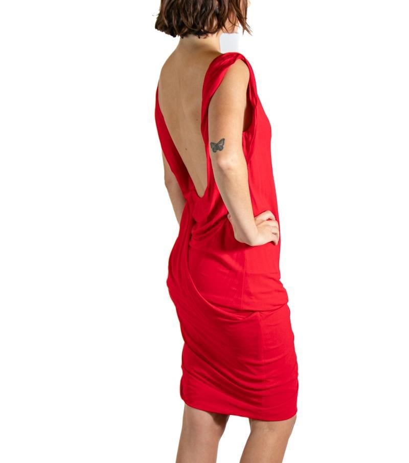 2000S ALEXANDER MCQUEEN Red Viscose Cocktail Dress For Sale 4