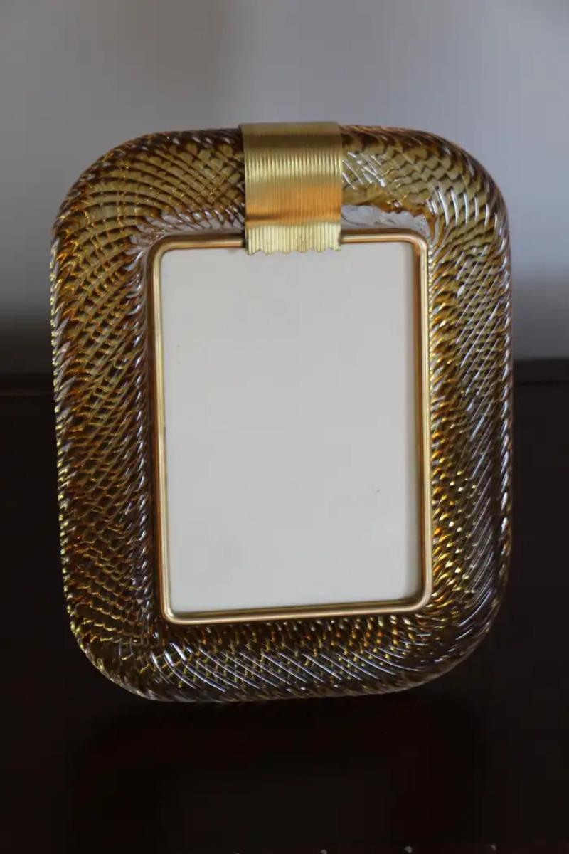 2000's Amber Gold gedreht Murano Glas und Messing Fotorahmen von Barovier e Toso im Angebot 5