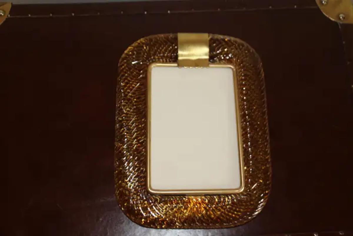 2000's Amber Gold gedreht Murano Glas und Messing Fotorahmen von Barovier e Toso im Angebot 1