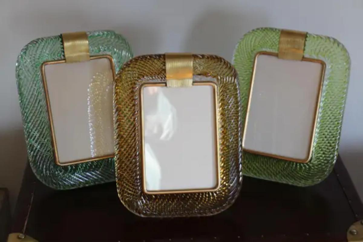 2000's Amber Gold gedreht Murano Glas und Messing Fotorahmen von Barovier e Toso im Angebot 3