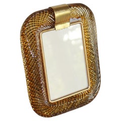 Marco de fotos de cristal de Murano retorcido y latón dorado ámbar de la década de 2000 de Barovier e Toso