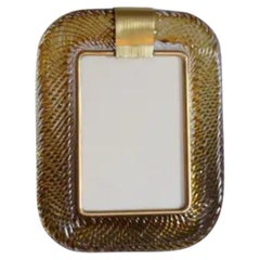 2000's Amber Gold Twisted Murano Glass and Brass Photo Frame by Barovier e Toso