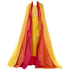 2000S Ann Demeulemeester Giallo, arancione e rosso, paracadute di nylon a più strati.