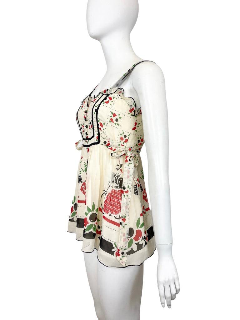 Gray 2000s Anna Sui Silk micro mini dress with floral print