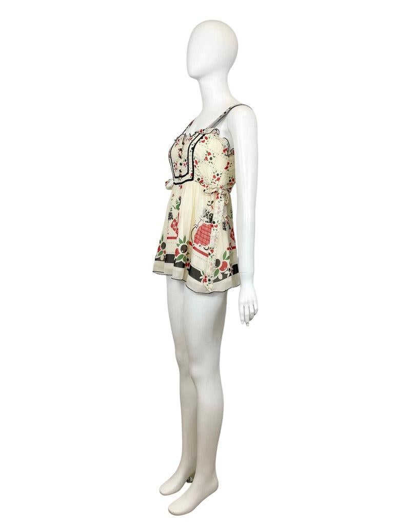2000s Anna Sui Silk micro mini dress with floral print 1