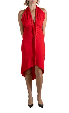 2000S A.POC ISSEY MIYAKE Red Cotton & Nylon Dress