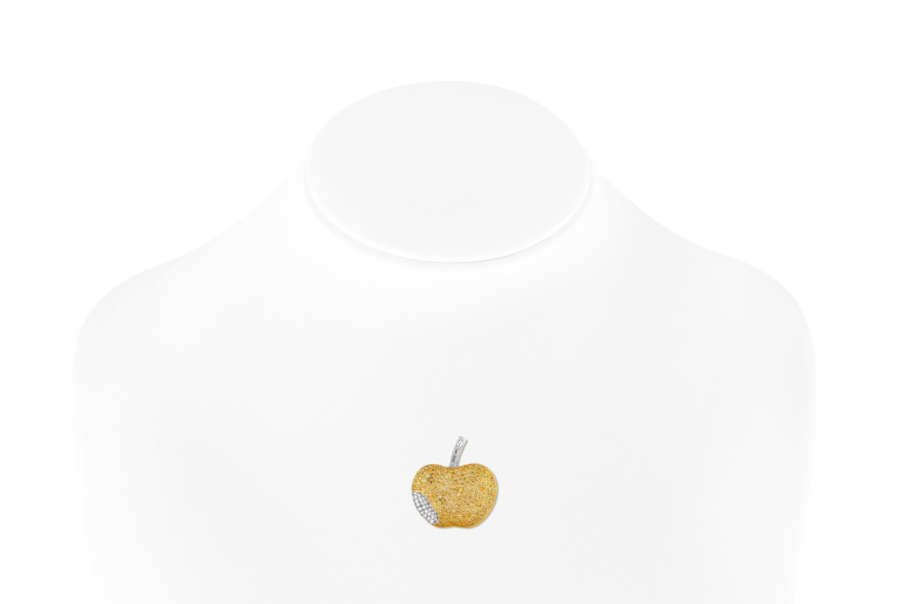 Round Cut 2000s Apple Pendant with Yellow Diamond and Diamonds For Sale