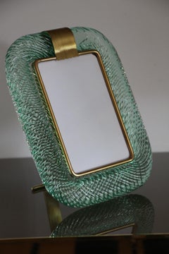 Cadre photo torsadé aigue-marine des années 2000 en verre de Murano et laiton de Barovier e Toso