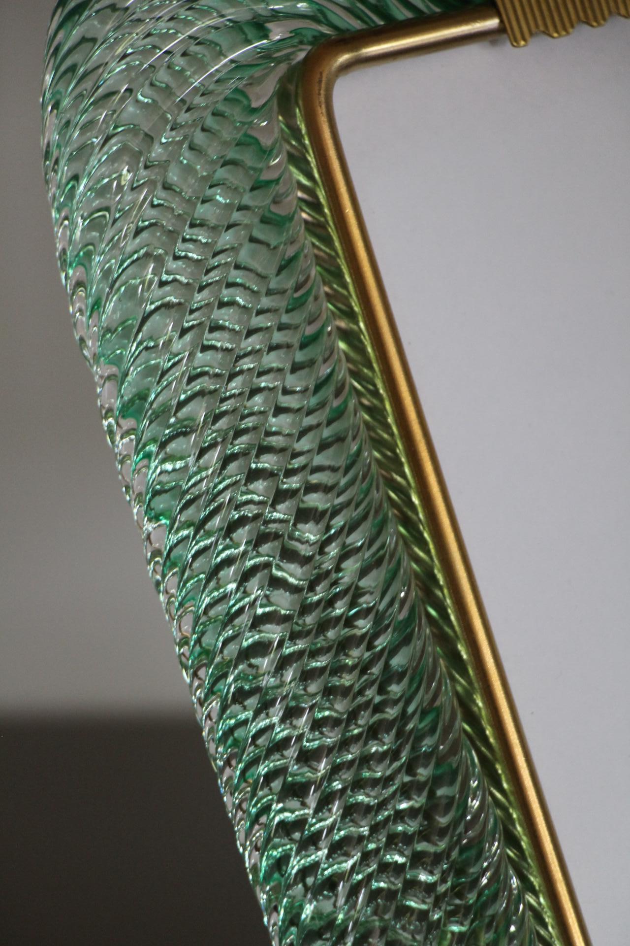 Italian 2000's Aquamarine Twisted Murano Glass and Brass Photo Frame by Barovier e Toso