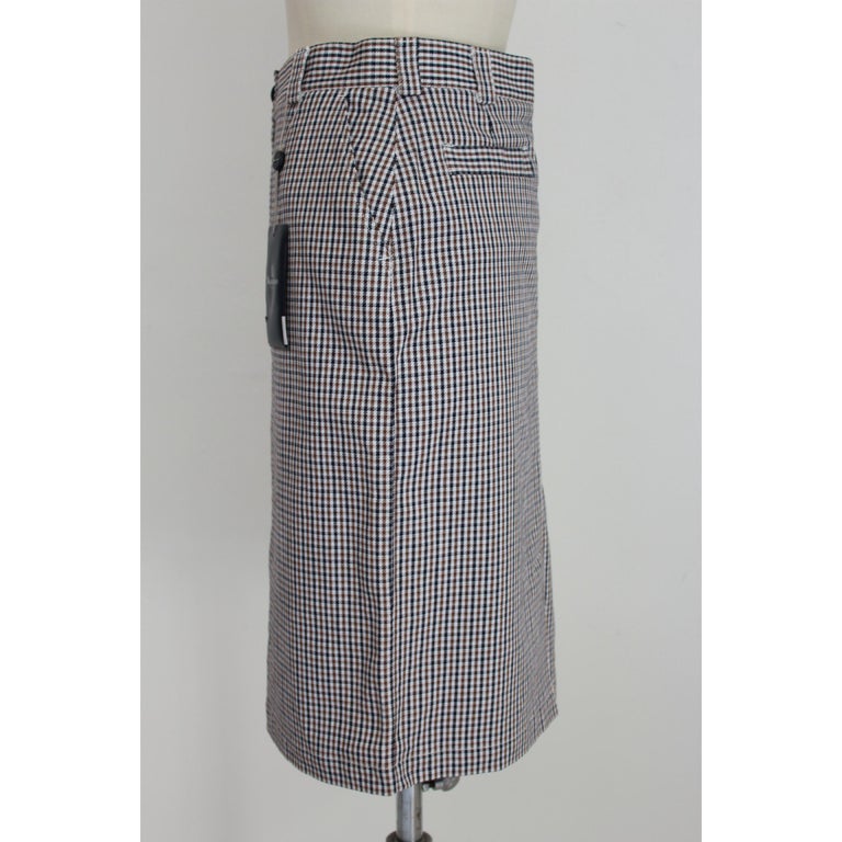 2000s Aquascutum Beige Cotton Blue Checked Long Skirt For Sale at 1stDibs