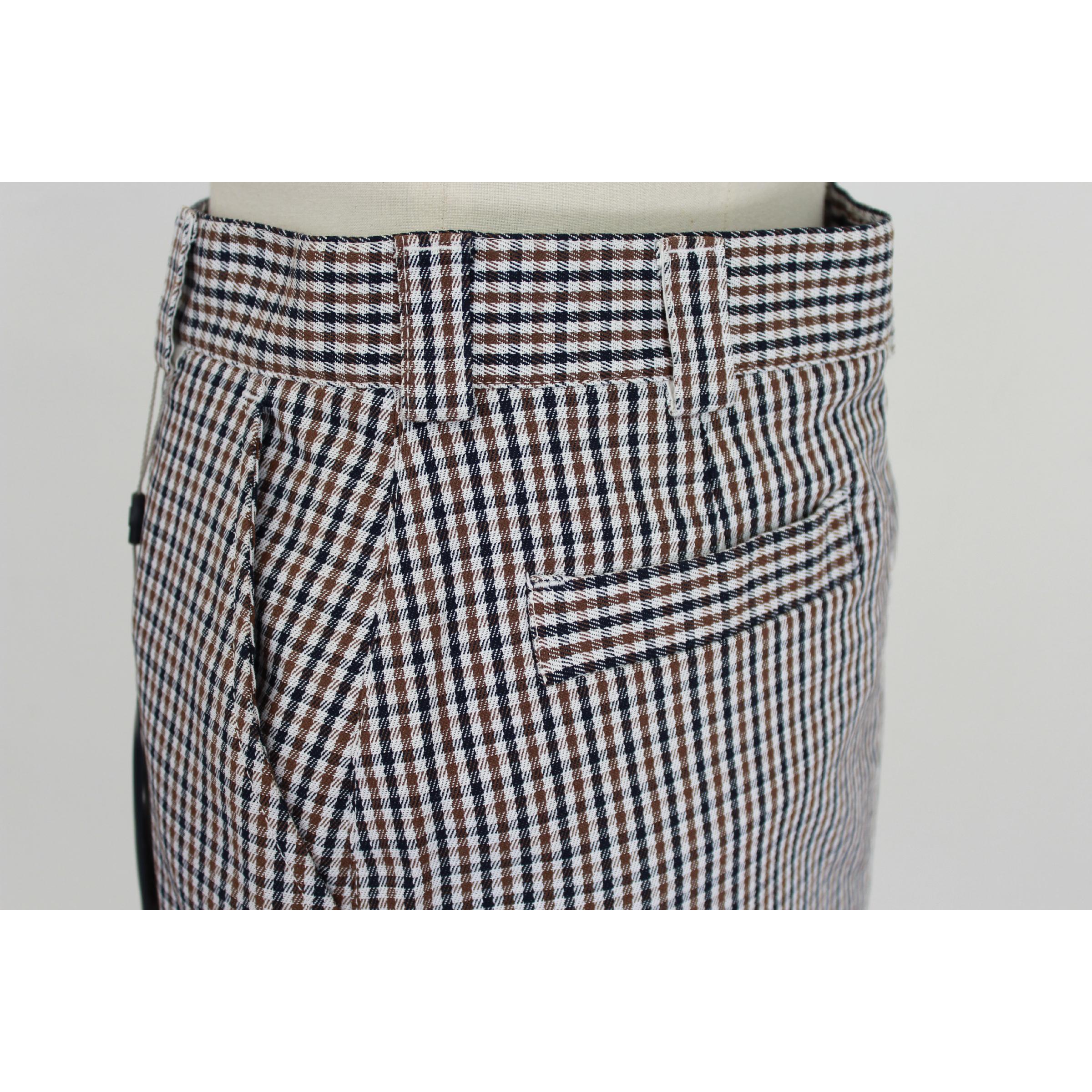 Gray 2000s Aquascutum Beige Cotton Blue Checked Long Skirt For Sale