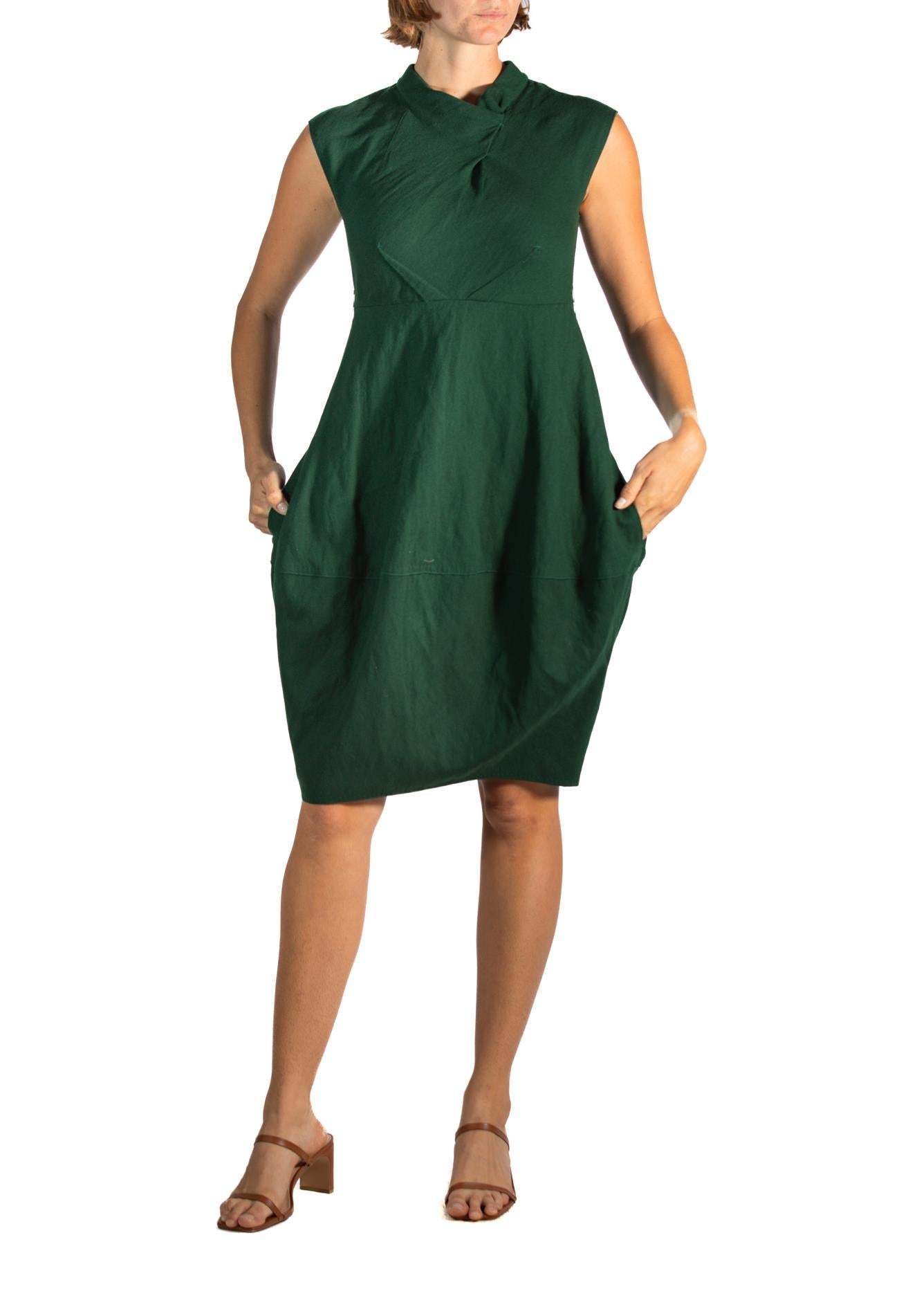 Women's 2000S Aquilano Rimondi Dark Hunter Green Wool Dress For Sale