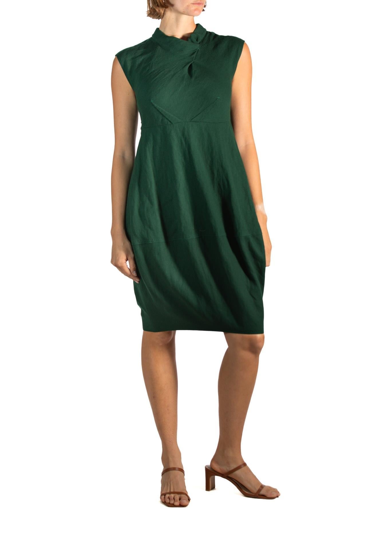 2000S Aquilano Rimondi Dark Hunter Green Wool Dress For Sale 1