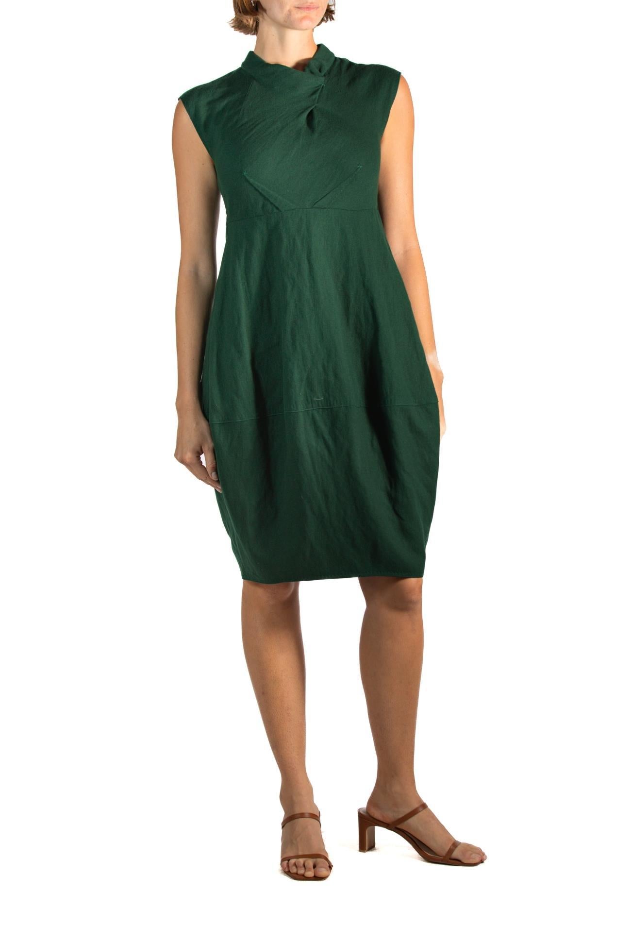 2000S Aquilano Rimondi Dark Hunter Green Wool Dress For Sale 3
