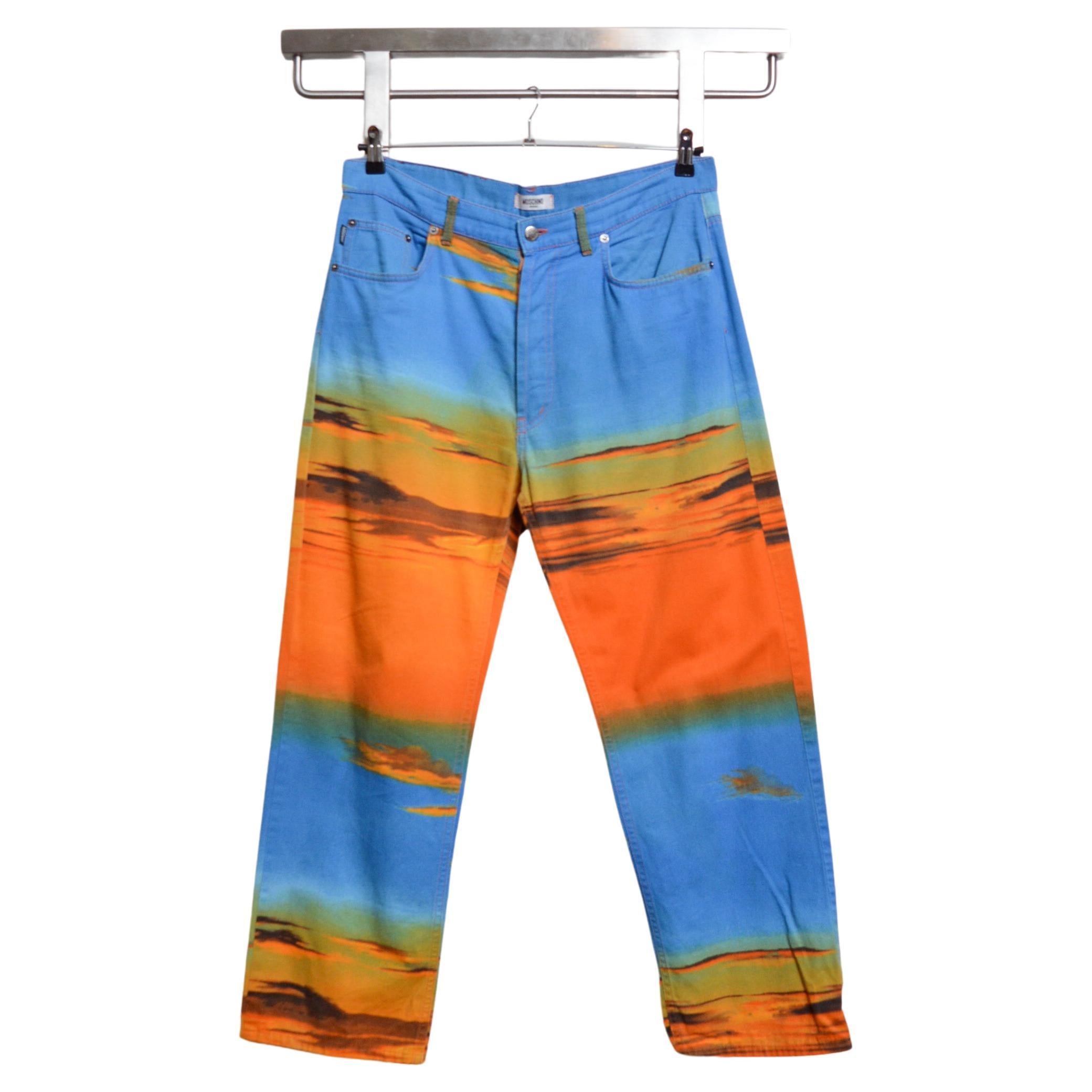 2000's Archival Moschino Sunset Pattern Colourful Pattern Ibiza Jeans - Pants en vente