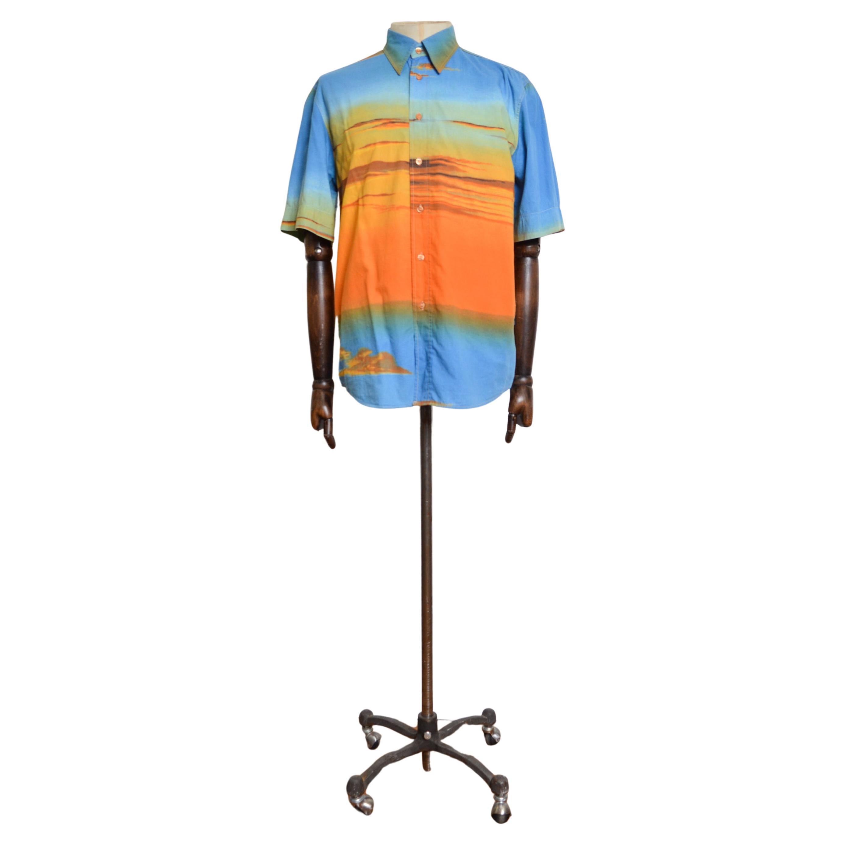 2000's Archive MOSCHINO Sonnenuntergang Druck bunte Sommer Ibiza Muster Shirt im Angebot