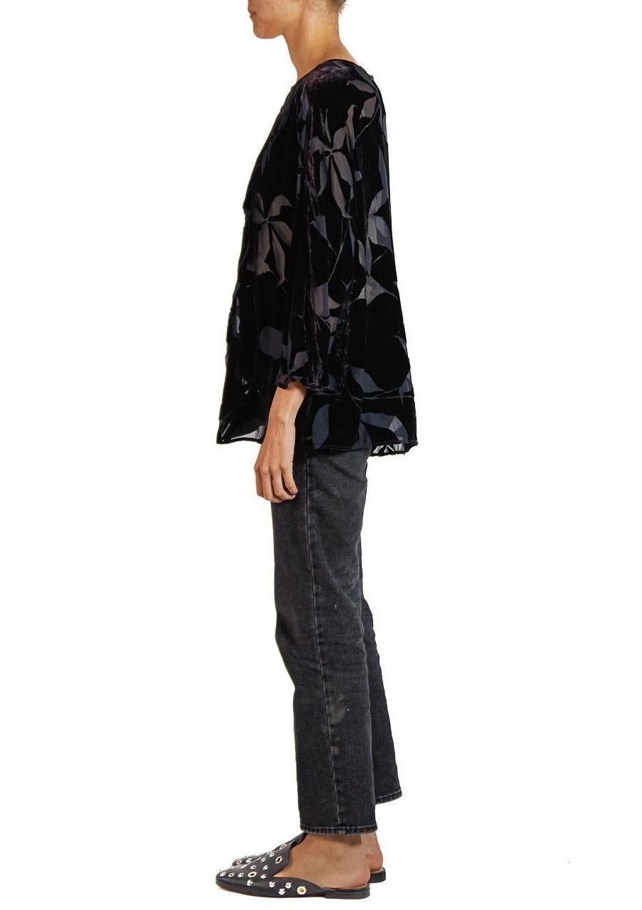 Women's 2000S ARMANI Black Rayon & Silk Burnout Velvet Oversized Blouse