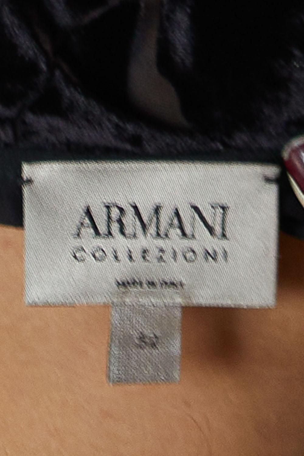 2000S ARMANI Black Rayon & Silk Burnout Velvet Oversized Blouse 3