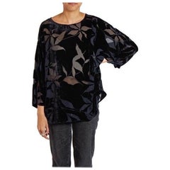 2000S ARMANI Camicetta oversize in velluto, Rayon e Seta Burnout Nero