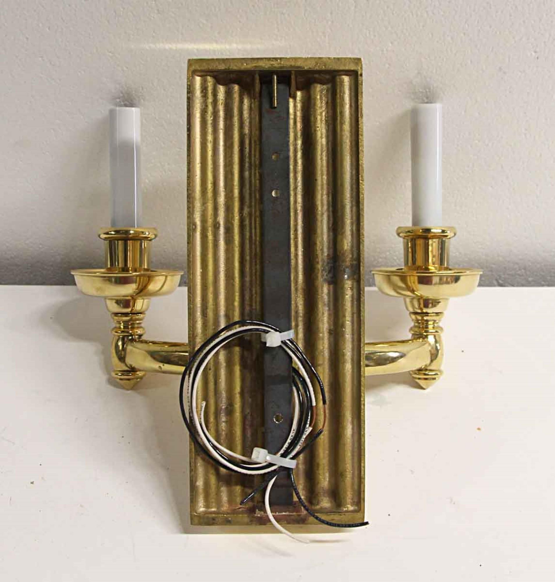 2000s Art Deco Style Cast Brass Sconce with Ribbed Backplate with Double Arms 1