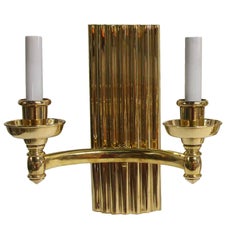 2000s Art Deco Style Cast Brass Sconce with Ribbed Backplate with Double Arms
