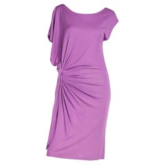 2000s Asymmetrical Purple Silk Jersey Vintage Draped Gathered Dress