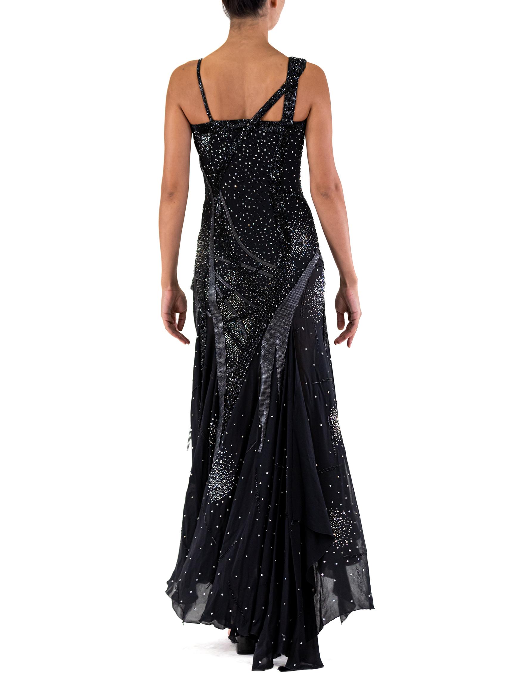 2000S ATELIER VERSACE GIANNI Black Silk Chiffon Haute Couture Crystal Beaded  G For Sale 3