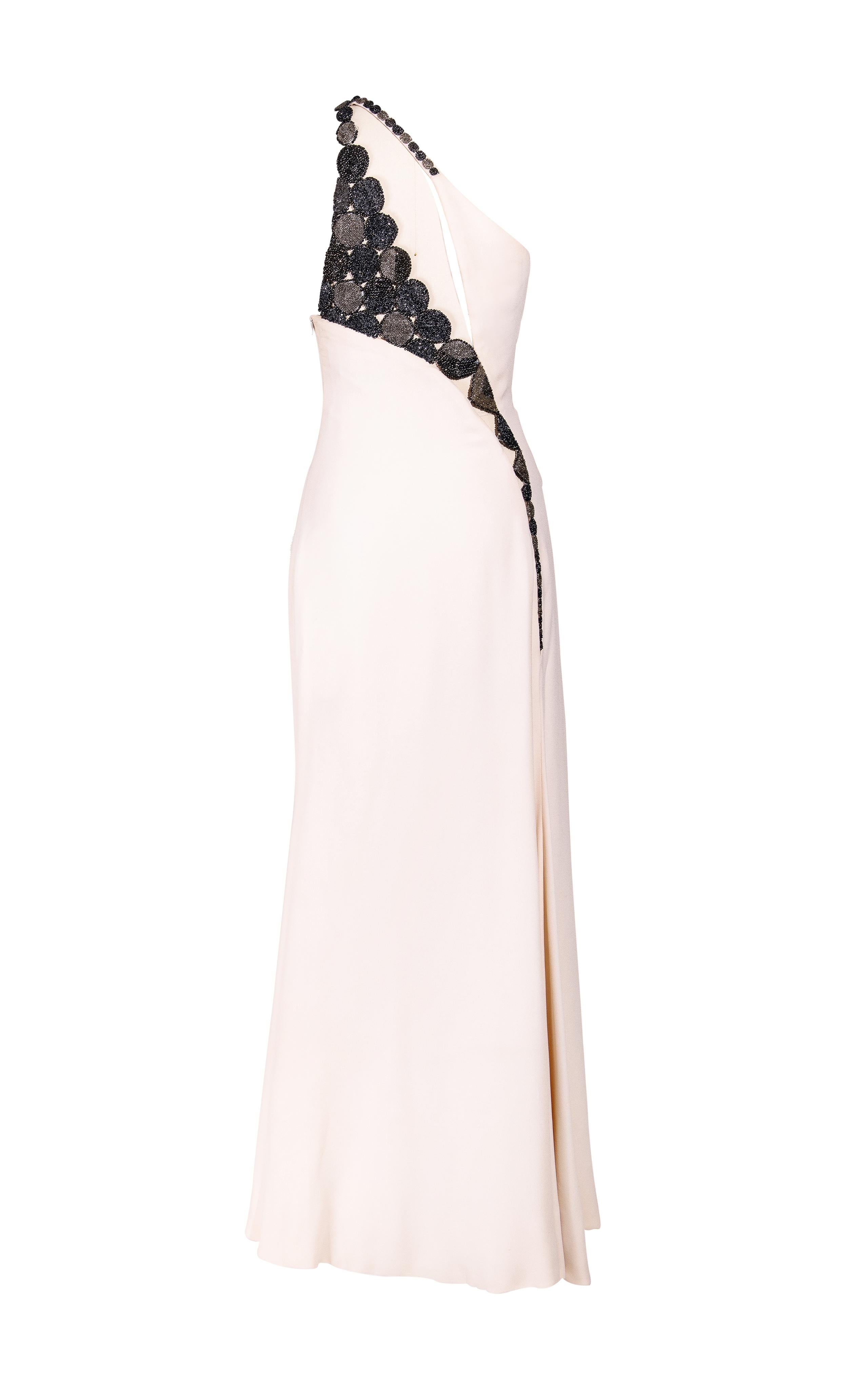2000's Atelier Versace Haute Couture Silk Embellished Cream Gown In Good Condition In North Hollywood, CA