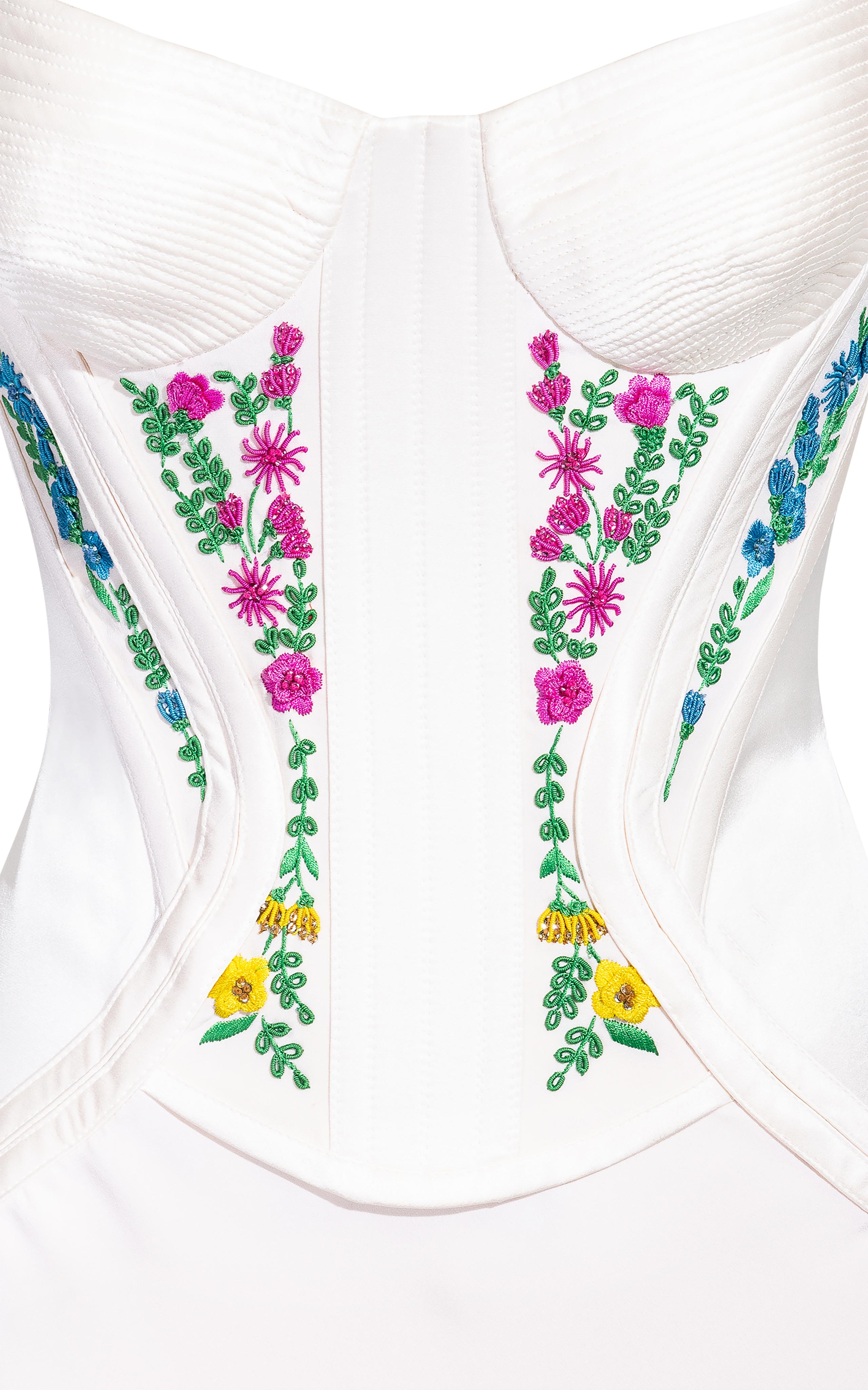 2000's Atelier Versace White Gown with Colorful Floral Embroidery In Excellent Condition In North Hollywood, CA