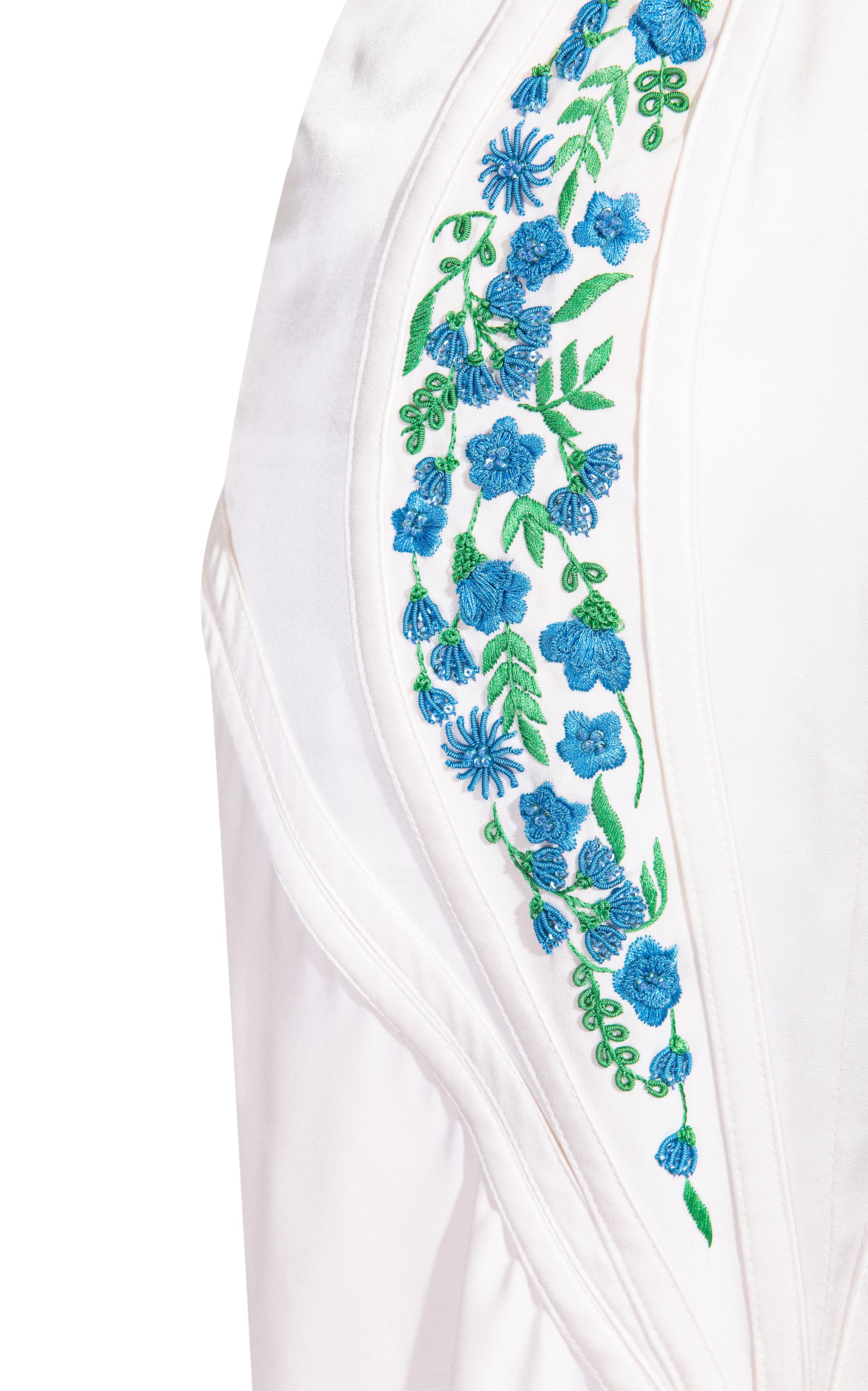 Women's 2000's Atelier Versace White Gown with Colorful Floral Embroidery
